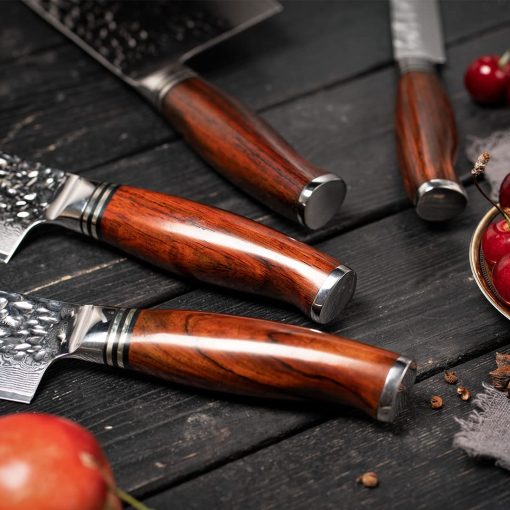 YARENH Cleaver Knife Set with Magnetic Block, Damascus Stainless Steel,73 Layers, 5 Piece Professional Sharp Kitchen Knife Set for Chef, Full Tang, Sandalwood Wood Handle - Image 7