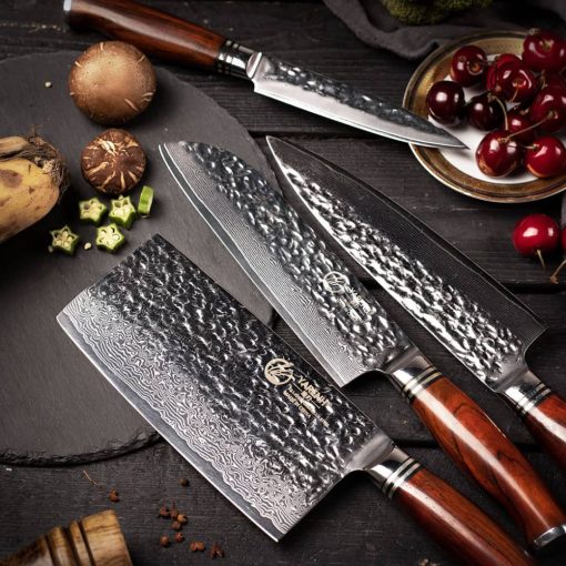 YARENH Cleaver Knife Set with Magnetic Block, Damascus Stainless Steel,73 Layers, 5 Piece Professional Sharp Kitchen Knife Set for Chef, Full Tang, Sandalwood Wood Handle - Image 8