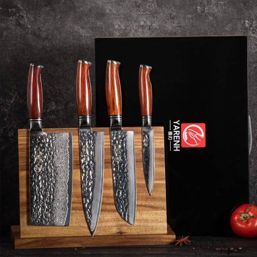 YARENH Cleaver Knife Set with Magnetic Block, Damascus Stainless Steel,73 Layers, 5 Piece Professional Sharp Kitchen Knife Set for Chef, Full Tang, Sandalwood Wood Handle - Image 9