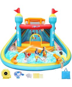 AKEYDIY Inflatable Bounce House with Double Water Slide & Splash Pool, Mega Backyard Water Park with Blower Included for Kids 3-12 Birthday Party Gifts