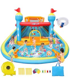 AKEYDIY Bounce House Water Slide with Double Slide,Splashing Pool, Double Water Cannon,Climbing Wall, Giant Water Park W/Heavy Duty GFCI Blower,Inflatable Water Slides Park for Kids Backyard Summer