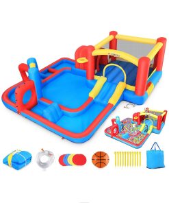 AKEYDIY Bounce House Water Slide,Obstacle Bounce Castle with Slide & Splash Pool,Inflatable Water Slide Backyard Water Park Water Bounce House with Blower Included for Kids 3-12 Birthday Party Gifts