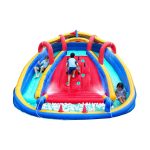 Inflatable Water Double Slides Park, Bounce House with Splash Pool, Large Blow Up Water Slide for Kids with Climbing Wall, Durable Design Backyard Play Park, Quick Setup (Dry/Wet Use)