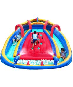 Inflatable Water Double Slides Park, Bounce House with Splash Pool, Large Blow Up Water Slide for Kids with Climbing Wall, Durable Design Backyard Play Park, Quick Setup (Dry/Wet Use)