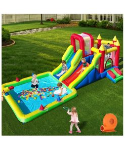 10-in-1 Inflatable Water Park - Giant Bounce House with 2 Water Slides, Big Splash Pool, Water Cannons, Climbing Wall, Tunnels & Obstacle Course for Endless Fun