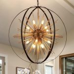 31.5" Black Gold 16-Light Globe Sputnik Chandelier Modern Industrial Adjustable Hanging Ceiling Firework Pendant Light Fixture for Entryway Foyer Stairway Bedroom Dining Living Room Hallway