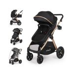 6-in-1 Convertible Baby Stroller with Bassinet Pushchair - Folding Infant Newborn Stroller w/Footmuff, Rain Cover, Cup Holder & Large Storage, Toddler w/All-Scene Large Wheels, Reversible Seat(Black)