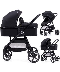 2-in-1 Baby Stroller - Folding Infant Newborn Pram Stroller with Reversible Seat - Toddler Strollers for 0-36 Months Old Babies