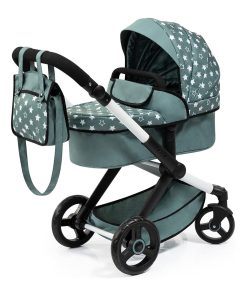 Bayer: Pram Xeo: Stars Green & White - Matching Handbag, Adjustable Handle, Dolls Up to 20", Ages 3+ | Baby Dolls | Dress Up