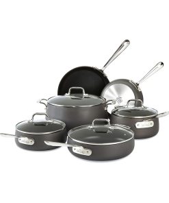 All-Clad HA1 Hard Anodized Nonstick Cookware Set 10 Piece Induction Oven Broiler Safe 500F, Lid Safe 350F Pots and Pans Black