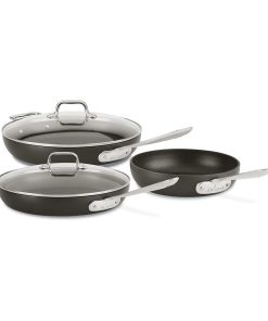 All-Clad HA1 Hard Anodized Nonstick Fry Pan Set – 3-Piece Cookware, 8", 10", 12" Skillets with Lid, Induction Compatible, Oven Safe to 500°F, Lid Safe to 350°F, Black