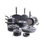 T-Fal Ultimate Hard Anodized Nonstick Cookware Set 17 Piece, Nonstick Pots and Pans Set with Fry Pan, Saucepans, Saute-Pan, Griddle, Dishwasher Safe, Black