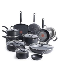 T-Fal Ultimate Hard Anodized Nonstick Cookware Set 17 Piece, Nonstick Pots and Pans Set with Fry Pan, Saucepans, Saute-Pan, Griddle, Dishwasher Safe, Black