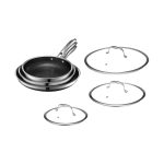 HexClad Hybrid Nonstick 6-Piece Fry Pan Set, 8, 10, and 12-Inch Frying Pans with Tempered Glass Lids, Stay-Cool Handles, Dishwasher-Friendly, Induction Ready, Compatible with All Cooktops