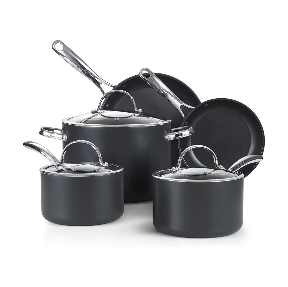 Cooks Standard 8-Piece Nonstick Hard Anodized Cookware Set, Pots and Pans Set Includes Saucepans, Stockpot, Frying Pans, Lids, Black