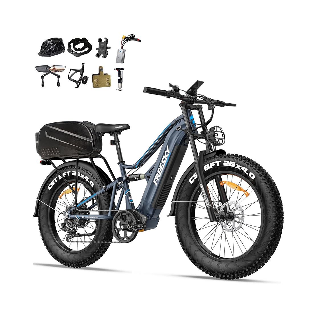 FREESKY 2500W BAFANG Motor Electric Bike for Adults, 48V 30Ah Samsung Cells Removable Battery Ebike 120 Miles, 38+MPH, 26" Fat Tire Dirt All-Terrain Mountain E Bike, Full Suspension, UL 2849 Certified