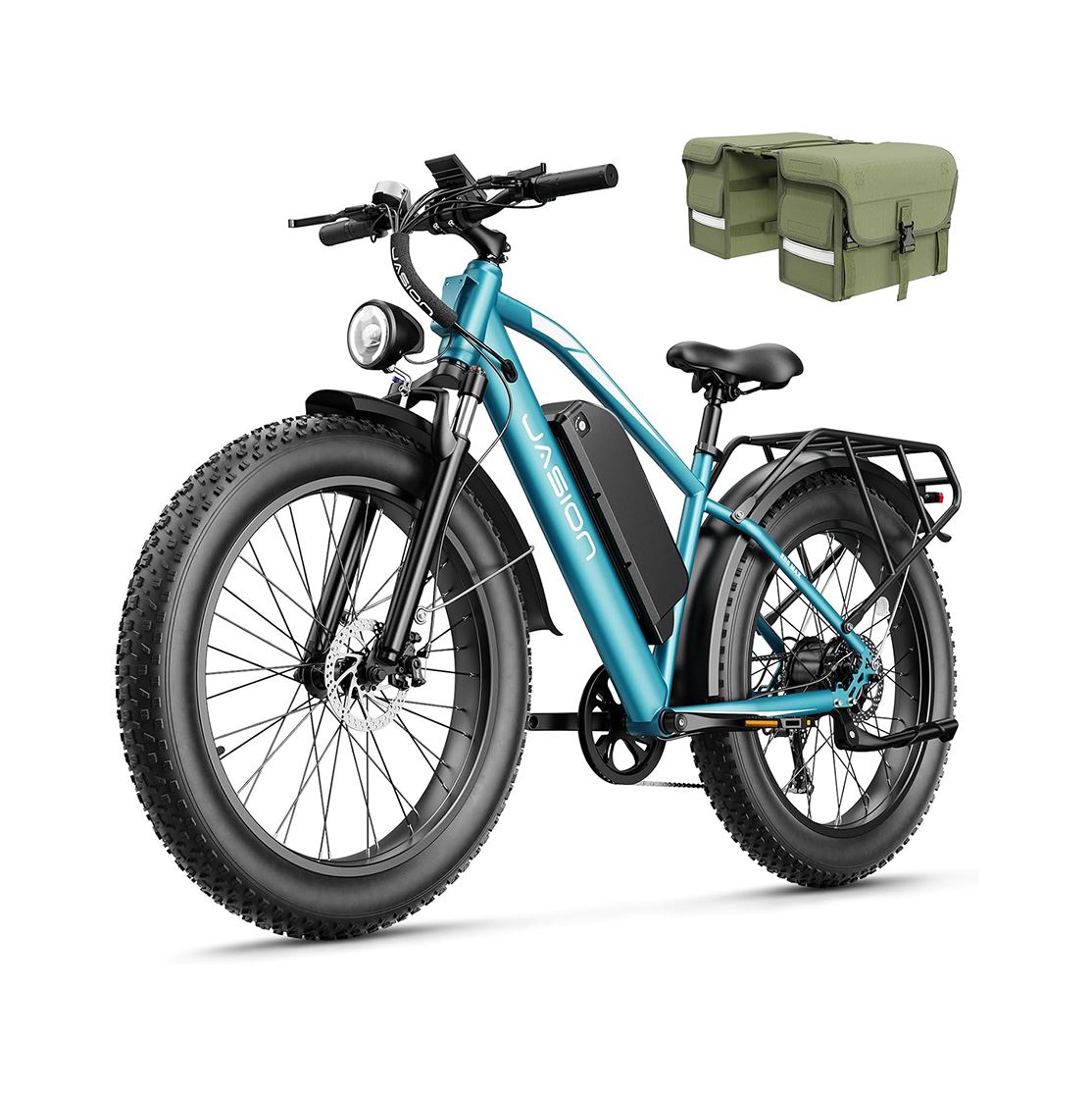 Jasion EB5 MAX Electric Bike for Adults with 1500W Peak Motor, 48V 15Ah (720Wh) Battery Electric Mountain Bike, 26'' x 4'' Fat Tire Ebike, 28+MPH Speed, Cruise Control, with Fenders, Rear Rack