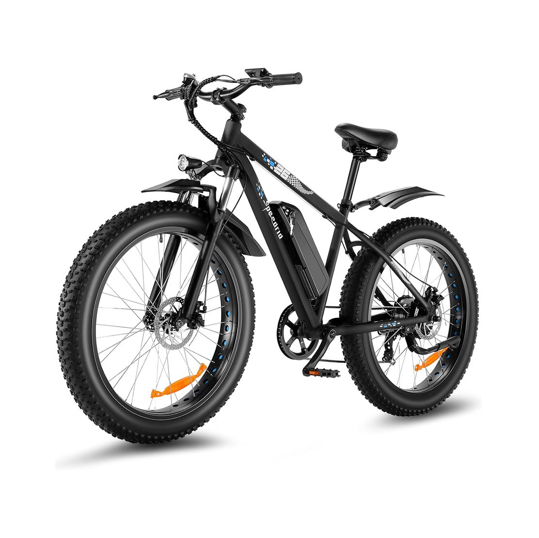 Speedrid Electric Bike 26" Fat Tire Electric Bike for Adult, 25mph Peak 750W 48V 10.4/ 13Ah Removable Battery Electric Mountain Bike, Commuting Off Road Ebike 7 Speed & Front Suspension Fast Charge