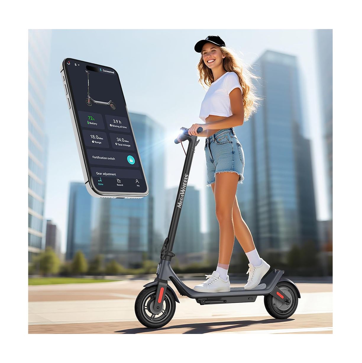 MEGAWHEELS Electric Scooter,Electric Scooter Adults,10in Pneumatic Tires,350W Motor,19 Miles Range,E Scooter with Smart APP Control for Commuting, Outdoor, Short Travel UL2272