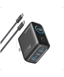 Anker Charger, 100W Max USB C Charger Block, 3-Port GaN and Ultra-Compact Wall Adapter, Smart Display and Touch Control, for MacBook, iPad, iPhone 17/16 Series, andd More (USB-C Cable Included)