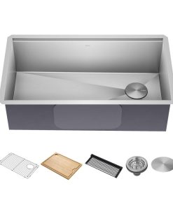 KRAUS Kore 32-Inch Undermount Workstation 16 Gauge Single Bowl Stainless Steel Kitchen Sink with Accessories, KWU110-32