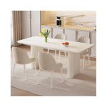 Kitchen Set with 4 Chairs for 4-8 People,Dining Room Table Set Kitchen Table Furniture with Upholstered PU Chairs,Stable Frame Dining Table,Cream White