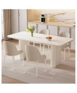 Kitchen Set with 4 Chairs for 4-8 People,Dining Room Table Set Kitchen Table Furniture with Upholstered PU Chairs,Stable Frame Dining Table,Cream White