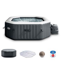 INTEX 28433EP PureSpa Bubble Deluxe Spa Set: Includes Energy Efficient Spa Cover – 120 Bubble Jets – Octagonal Design – 4 Person Capacity – 71" x 71" x 28"