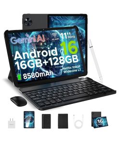 DOOGEE U11 Android 16 Tablet with Keyboard,11 inch Android Tablet with Gemini AI 16GB+128GB/TF 2TB Octa-Core Gaming Tablets,90Hz Display,8580mAh,13MP+5MP,Widevine L1,BT5.0+5G WiFi,Face ID,Metal Body