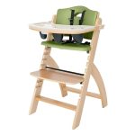 Abiie Beyond Junior Wooden High Chair with Tray - Adjustable and Convertible High Chair for Babies and Toddlers - 6 Months to 250 Lb - Water Resistant - Natural Wood/Olive Cushion