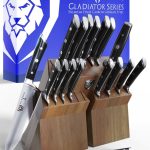 DALSTRONG Gladiator Series Elite-18pc Stainless Steel Knife Set with Block-High Carbon German Steel-Acacia Wood Block-Gift Knife Set w/Black Handles - NSF Certified