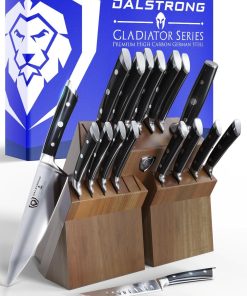 DALSTRONG Gladiator Series Elite-18pc Stainless Steel Knife Set with Block-High Carbon German Steel-Acacia Wood Block-Gift Knife Set w/Black Handles - NSF Certified