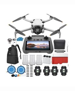 DJI Mini 4 Pro Folding Drone with RC 2 Remote (With Screen) Fly More Combo, 4K HDR Video Camera for Adults, Under 249g, Omnidirectional Sensing, 3 Batteries Bundle with 128 gb SD Card Strobe Lights and More