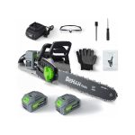 16 Inch Brushless Chainsaw with 2 x 4.0Ah 21V Battery, Tool-Free Chain Tensioning, Instant Chain Brake & Transparent Oil Tank – Tools for Tree Trimming & Wood Cutting