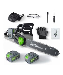16 Inch Brushless Chainsaw with 2 x 4.0Ah 21V Battery, Tool-Free Chain Tensioning, Instant Chain Brake & Transparent Oil Tank – Tools for Tree Trimming & Wood Cutting