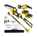 3-in-1 Electric Pole Saws for Tree Trimming, 8"&6" Mini Chainsaw with Extension Pole Total Reach of Max 15.58ft, 1000W Brushless Motor, Cordless Pole Saw Auto Oiling, 2×4.0Ah Battery, for Wood Cutting