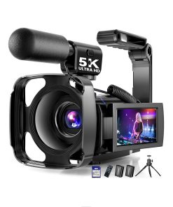 5K Video Camera Camcorder, UHD 64MP Vlogging Camera for YouTube with 3" 270° Rotatable Touch Screen, Digital Camera with IR Night Vision, 16X Zoom/WiFi/Webcam/HD/32GB Card/2 Batteries/Microphone