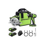 Greenworks 24V Cordless Brushless 400 in-lbs Drill/Driver + 6.5" Circular Saw, 4,800 RPM, Cutting Depth 45°/90° (2) 2.0Ah USB-C Batteries(12,000mAh Power Bank) and 65W USB-C Fast Charger(3-Port)