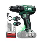 KIMO 20V Cordless Drill Set with 2 Packs 2.0Ah Battery, Max 350 In-lb Torque, 1350 RPM, 3/8" Keyless Chuck, 18+2 Clutch Setting, 18pcs Accessories, Power Drill for Drilling Wood Bricks Walls Metal