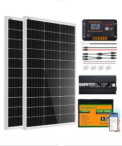 ECO-WORTHY 200 Watt 12V Complete Solar Panel Starter Kit for RV Off Grid with Battery and Inverter: 2pcs 100W Solar Panel + 30A Charge Controller + 100Ah Lithium Battery + Premium Solar Inverter