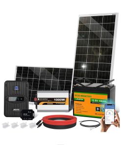 ECO-WORTHY 1.6KWH Complete Solar Panel Kit 390W 12V for RV Home Off Grid Yard: 195W Solar Panels*2 + 1000W Solar Inverter+12V 100Ah Lithium Battery+ 40A MPPT Charge Controller + Bluetooth Module