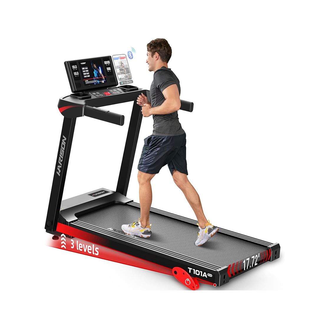 HARISON Treadmill for Home with Incline, Treadmill for Seniors with 3.0HP, Running Machine with 300 lbs Weight Capacity, 17.72" Wide Tread Belt, HARISON APP and Bluetooth Speaker
