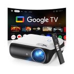 Official Licensed Google TV Smart Projector, HAPPRUN 4K UHD Home Theater with Dolby Sound, Wi-Fi & Bluetooth, Built-in Streaming Apps, Compatible with Games Consoles & Smartphone, Indoor & Outdoor Use