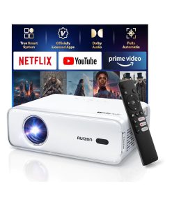 Aurzen EAZZE D1 Smart Projector with WiFi and Bluetooth, Netflix-Officially-Licensed, Auto Focus & Keystone, DoIby Audio, Zoom, Native 1080P Movie, Portable Outdoor Mini Projector, White