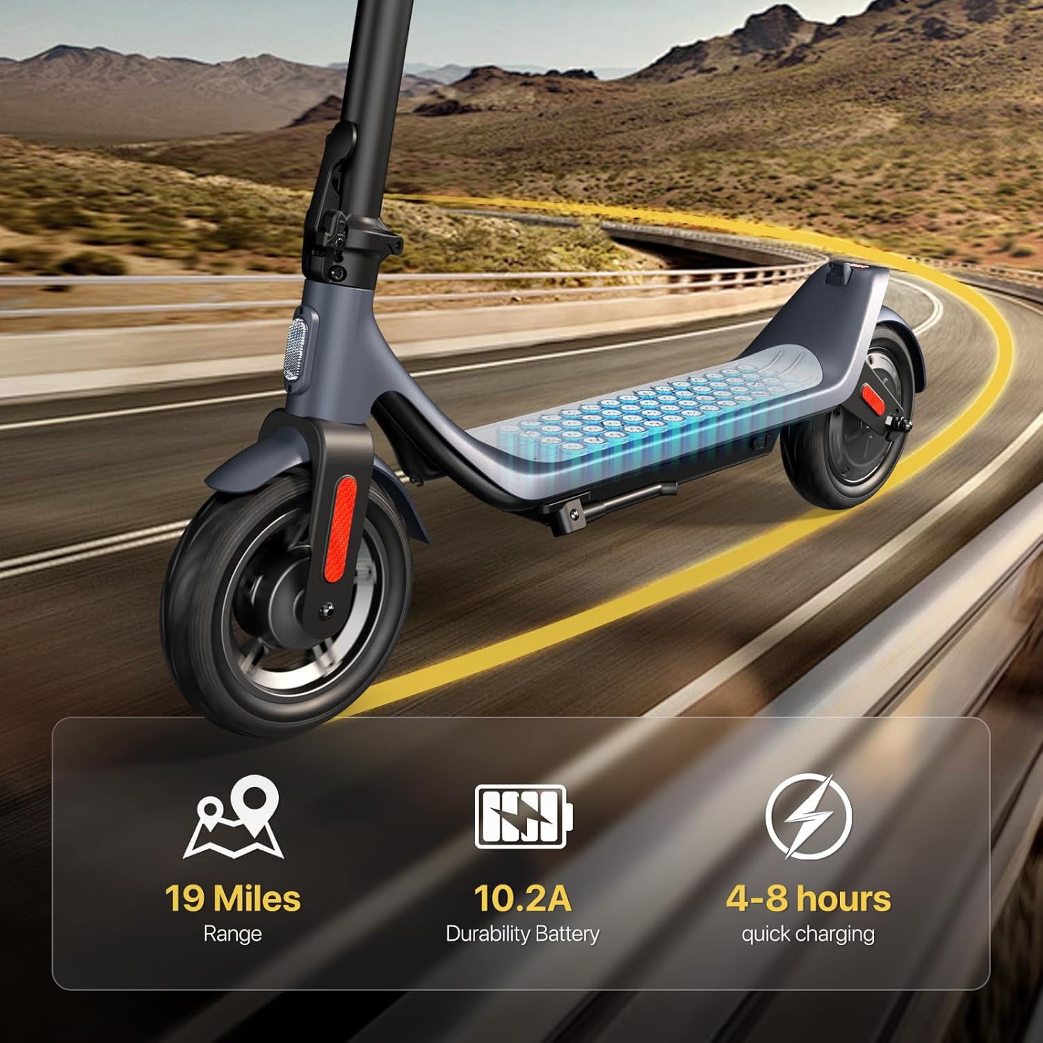 MEGAWHEELS Electric Scooter,Electric Scooter Adults,10in Pneumatic Tires,350W Motor,19 Miles Range,E Scooter with Smart APP Control for Commuting, Outdoor, Short Travel UL2272 - Image 2