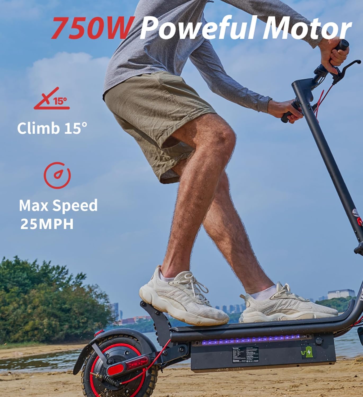 Electric Scooter Adult, 1000/750/500W Powerful Motor Escooter for Adults, 28/25/22MPH Top Speed & 28/25/23 Mile Range, 10/9.3" Off-Road Tires, Dual Suspension & Ambient Light - Image 2