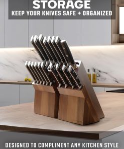 DALSTRONG Gladiator Series Elite-18pc Stainless Steel Knife Set with Block-High Carbon German Steel-Acacia Wood Block-Gift Knife Set w/Black Handles - NSF Certified