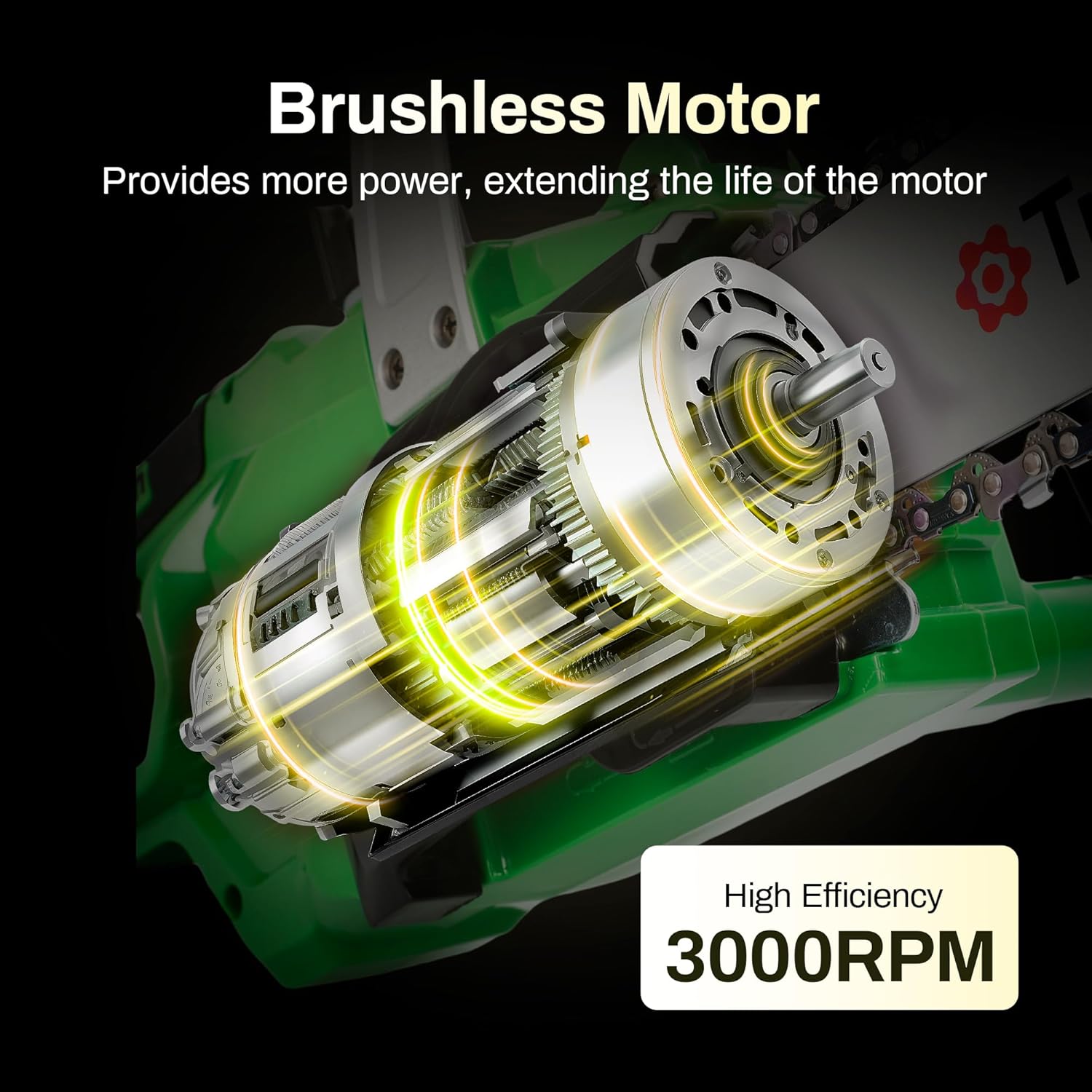 Cordless chainsaw 12 inch, 20V Electric chain saw with 3000RPM Brushless Motor | 4Ah Battery & Charger | Tool-free Tension | Auto Oiler, for Cutting Firewood, Tree Pruning, Trimming, Storm Cleanup - Image 2