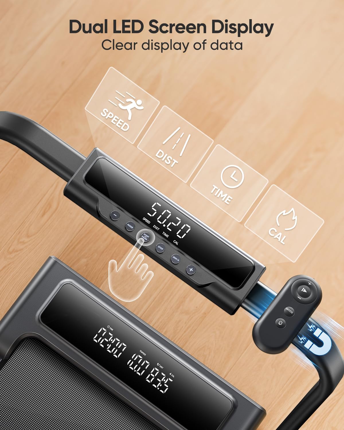 4 In 1 Foldable Walking Pad Treadmill with Incline and Handle Bar, 2.5HP with Dual Display and Mute Control Under Desk Treadmills for Home with App Bluetooth Folding Treadmill for Small Space - Image 2