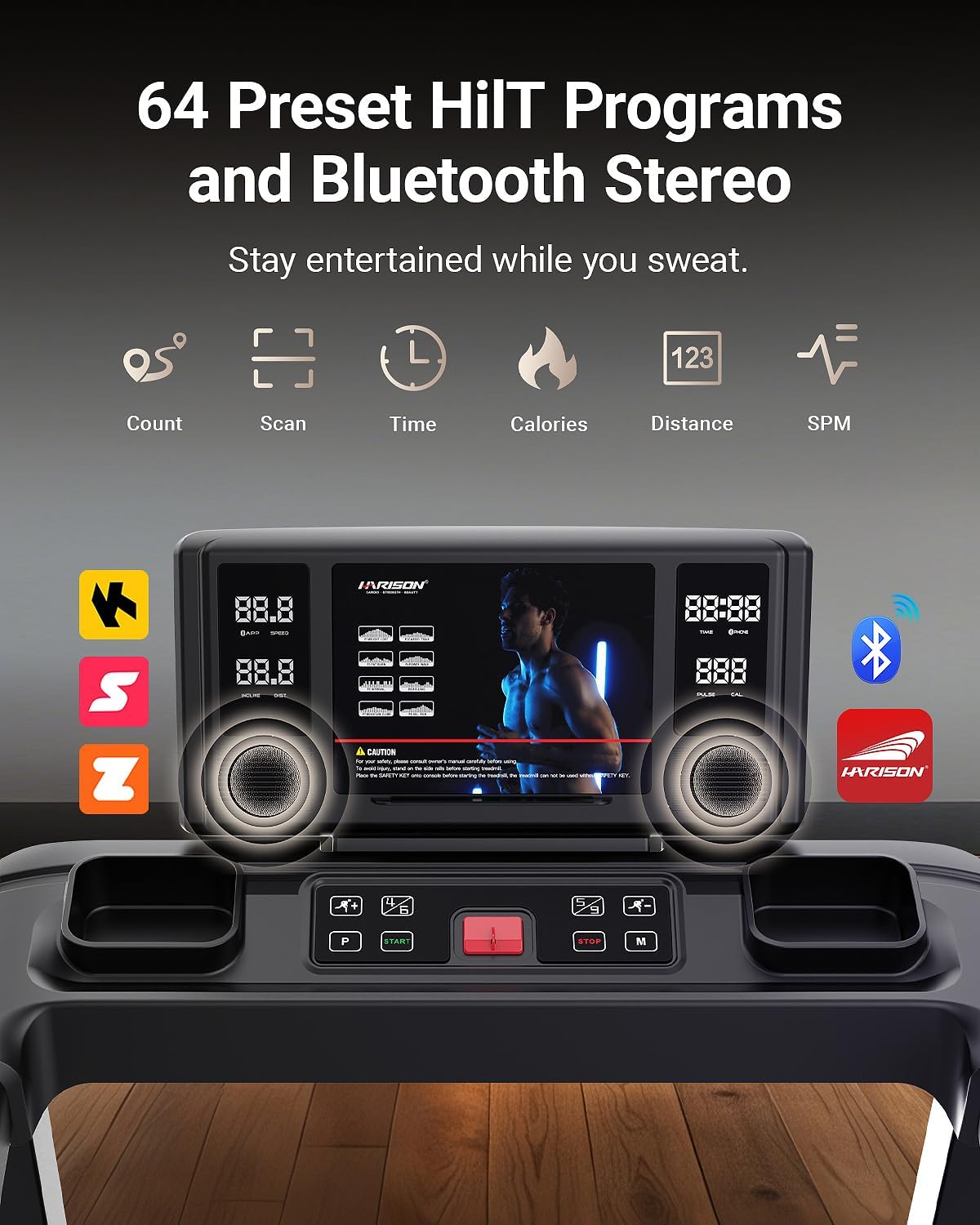 HARISON Treadmill for Home with Incline, Treadmill for Seniors with 3.0HP, Running Machine with 300 lbs Weight Capacity, 17.72" Wide Tread Belt, HARISON APP and Bluetooth Speaker - Image 2